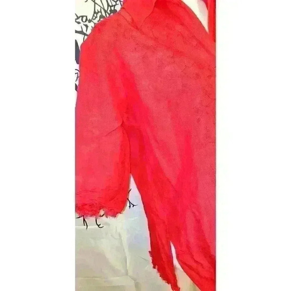 MARLA KIM Womans RED Full Zip Jacket Top 3/4 Sleeve Raw Edges Shirt size XL - Picture 7 of 7